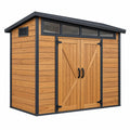 Abri de jardin 200 x 150 x 210 cm en bois naturel et métal noir avec double porte de rangement extérieur
