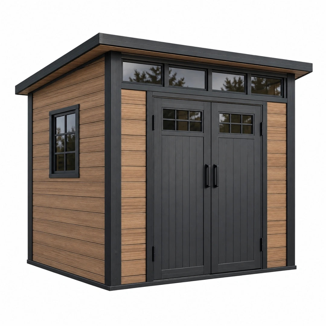 Abri de jardin 200 x 150 x 210 cm en résine brun noir avec double porte style moderne