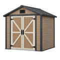 Abri de jardin 183 x 122 x 192 cm en résine beige et marron à double porte toit incliné