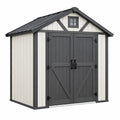 Abri de jardin 200 x 150 x 210 cm en résine blanc et anthracite à double porte style chalet