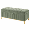 Banc coffre 120 x 45 x 50 cm en tissu effet velours vert avec pieds dorés style contemporain