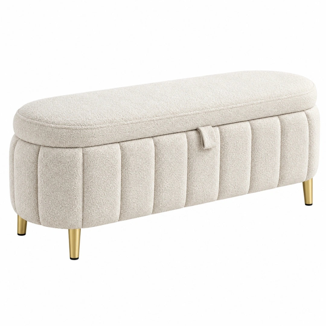 Banc coffre 100 x 40 x 45 cm en tissu bouclette beige - rangement contemporain