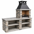 Barbecue de jardin 200 x 70 x 220 cm en pierre grise avec gril en acier style rustique