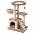 Arbre à chat 60 x 50 x 115 cm en peluche taupe et beige avec griffoirs et niche