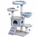 Arbre à chat 60 x 50 x 120 cm en tissu peluche bleu et gris avec griffoirs et niches