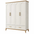 Armoire 4 portes 120 x 55 x 200 cm en bois blanc et naturel avec tiroirs style classique
