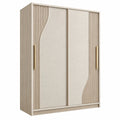 Armoire de rangement 120 x 60 x 200 cm beige et bois clair à 2 portes style contemporain