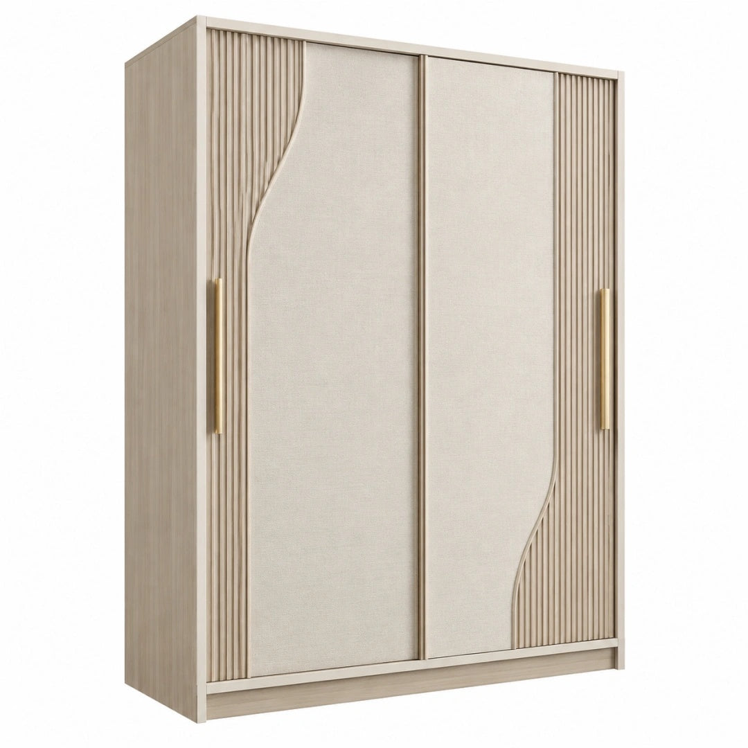 Armoire de rangement 120 x 60 x 200 cm beige et bois clair à 2 portes style contemporain