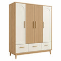Armoire 160 x 55 x 200 cm en bois beige et blanc à 4 portes avec 3 tiroirs style contemporain