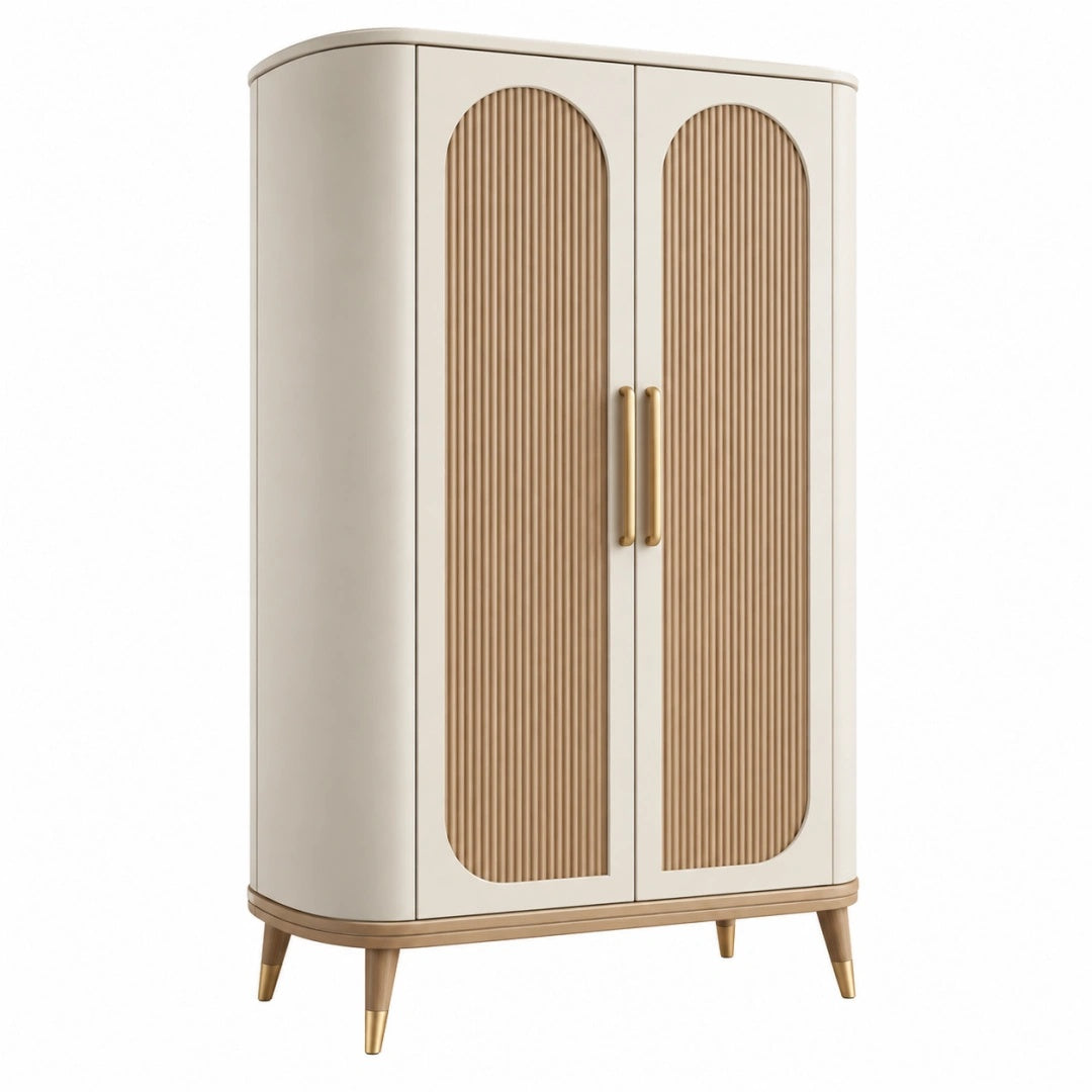 Armoire de rangement 100 x 50 x 180 cm en panneaux de bois blanc cassé style moderne à deux portes