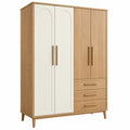 Armoire 120 x 55 x 190 cm en panneaux de bois blanc et chêne clair avec 4 portes et 3 tiroirs