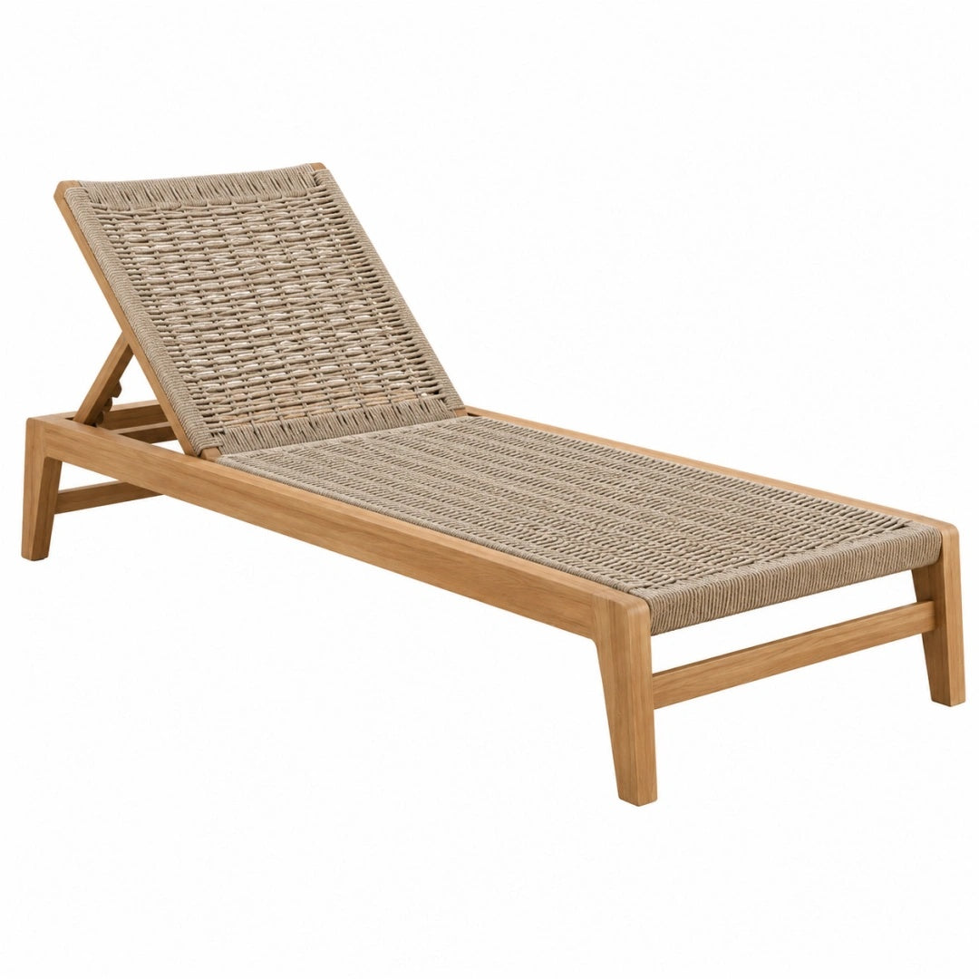 Bain de soleil 200 x 70 cm en bois et corde beige à dossier réglable