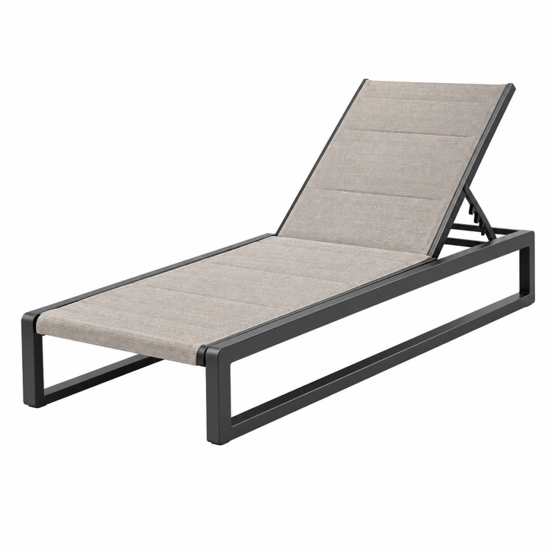 Bain de soleil 195 cm x 65 cm x 88 cm en métal gris et tissu beige avec dossier réglable pour extérieur