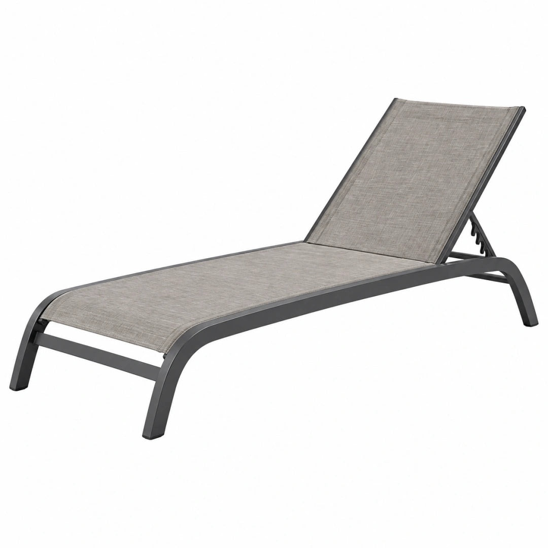 Bain de soleil 190 x 65 x 95 cm en aluminium gris avec dossier réglable pour extérieur