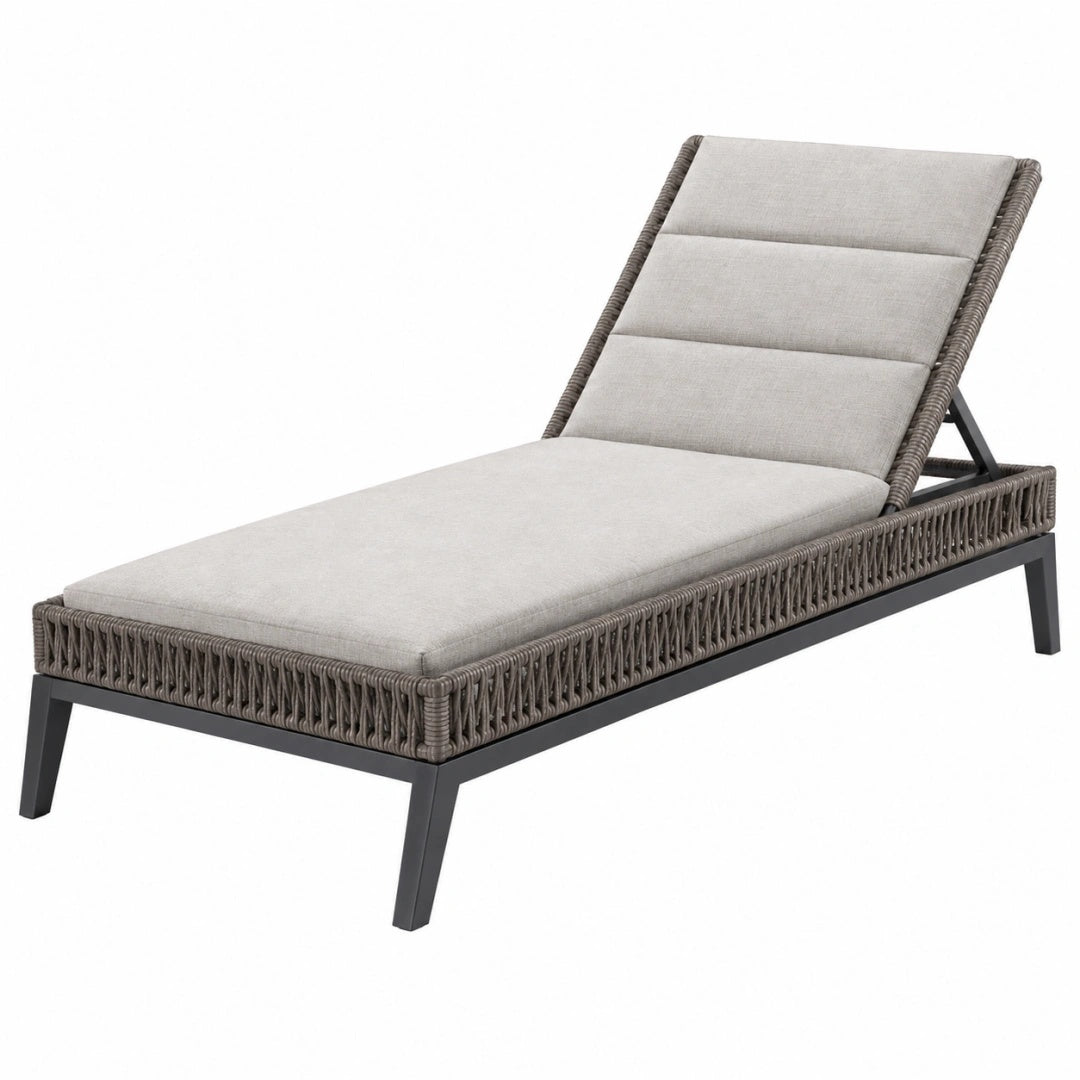 Bain de soleil 200 x 70 x 90 cm en aluminium et corde gris taupe pour extérieur inclinable