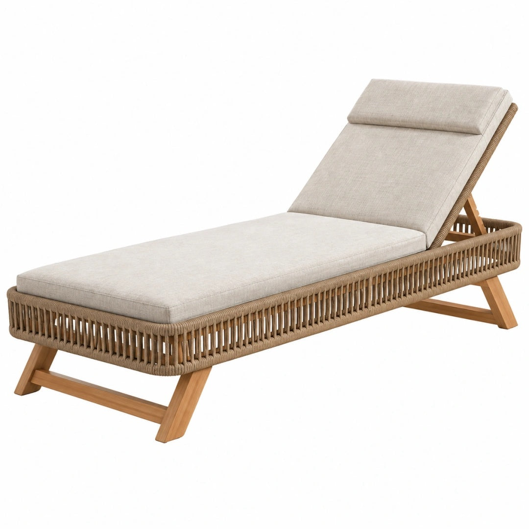 Chaise longue de jardin 200 cm bois corde beige dossier réglable