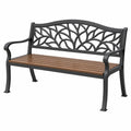 Banc de jardin 125 x 62 x 89 cm métal noir assise aspect bois motif végétal