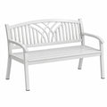 Banc de jardin 120 x 60 x 85 cm en métal blanc avec dossier décoratif pour extérieur